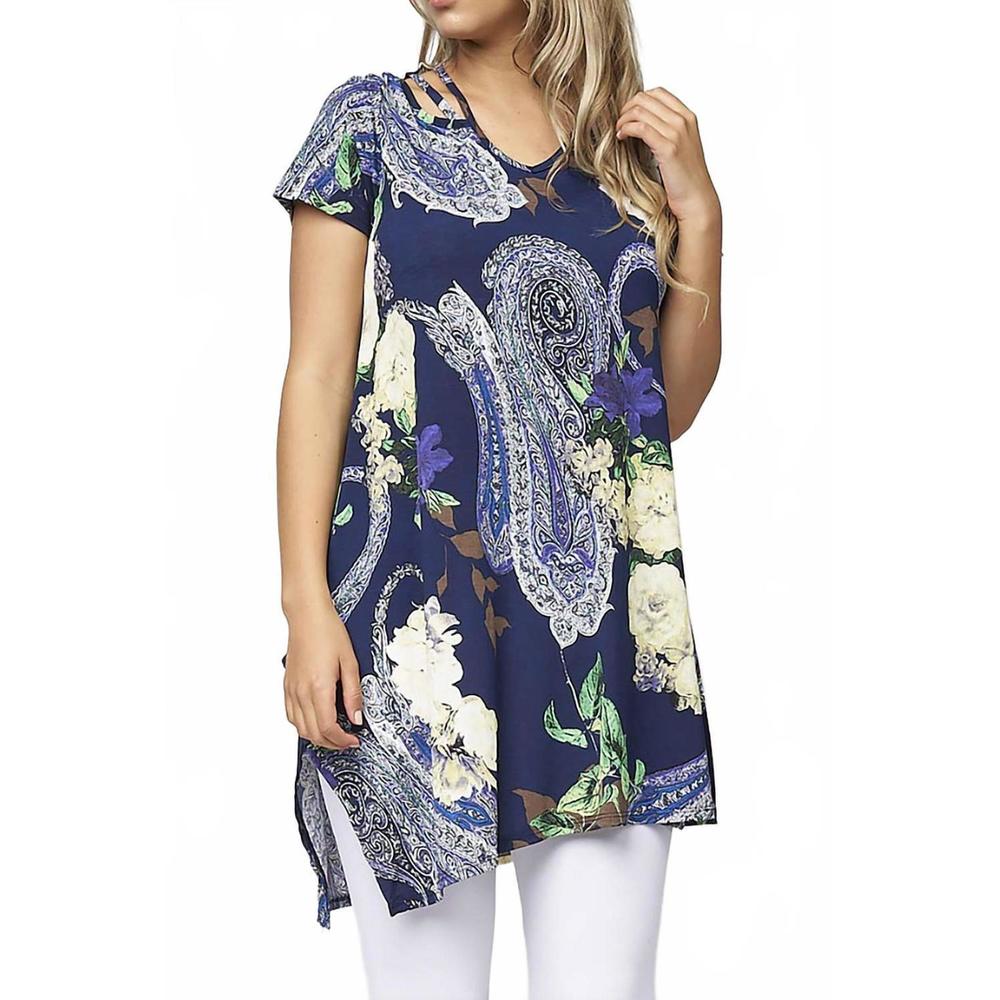 NEW CREPAS floral paisley tunic in blue